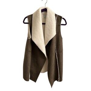 Susina Women’s Brown Faux Suede Shearling Vest Size M – Open Front Western Style